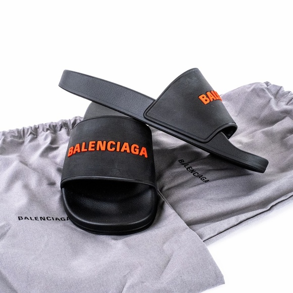 Balenciaga Black Red Pool Slide Sandals Men’s Rubber Logo - NEW - EU 44 | US 11 - Picture 5 of 15
